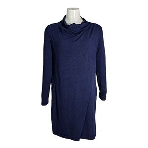 Just Female Dress Long Sleeve Faux Wrap Navy Blur Viscose High Neck  sz XS